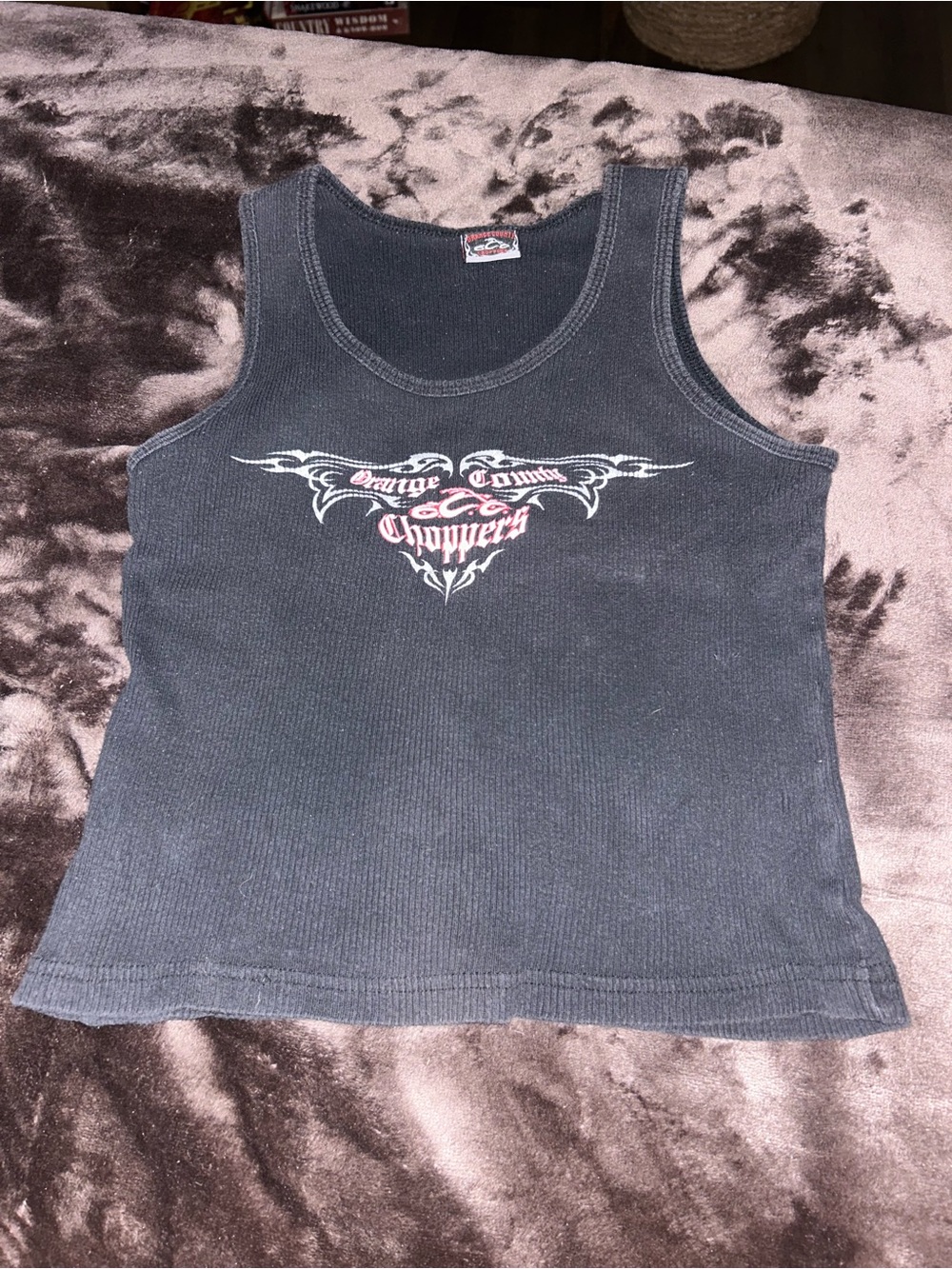 🖤 🏍️Y2K biker girl ribbed tank top Orange County Choppers graphic small